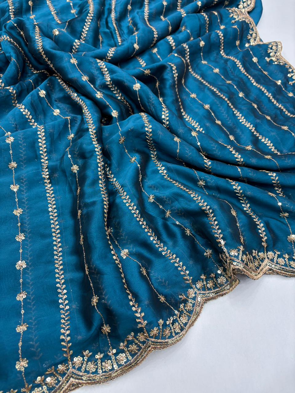 Stunning Festive Wear Rangoli Crush Silk Embriodery N Sequence Cut Work Border Fancy Designer Saree With Blouse
