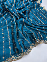 Load image into Gallery viewer, Stunning Festive Wear Rangoli Crush Silk Embriodery N Sequence Cut Work Border Fancy Designer Saree With Blouse
