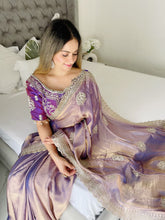 Load image into Gallery viewer, Effervescent Function Wear Chiffon Silk Heavy Embroidery n Aarco Work Traditional Saree With Stitched Blouse
