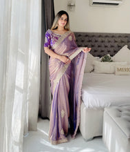 Load image into Gallery viewer, Effervescent Function Wear Chiffon Silk Heavy Embroidery n Aarco Work Traditional Saree With Stitched Blouse
