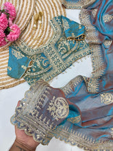 Load image into Gallery viewer, Effervescent Function Wear Chiffon Silk Heavy Embroidery n Aarco Work Traditional Saree With Stitched Blouse
