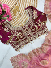 Load image into Gallery viewer, Effervescent Function Wear Chiffon Silk Heavy Embroidery n Aarco Work Traditional Saree With Stitched Blouse
