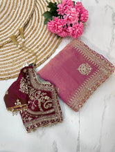 Load image into Gallery viewer, Effervescent Function Wear Chiffon Silk Heavy Embroidery n Aarco Work Traditional Saree With Stitched Blouse
