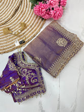 Load image into Gallery viewer, Effervescent Function Wear Chiffon Silk Heavy Embroidery n Aarco Work Traditional Saree With Stitched Blouse
