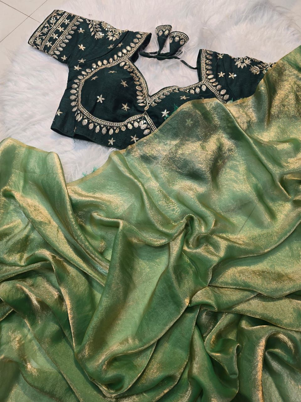 Ravishing Party Wear Space Silk Designer Saree Embroidery Full Stitched Worked Blouse