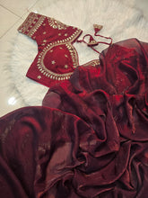 Load image into Gallery viewer, Ravishing Party Wear Space Silk Designer Saree Embroidery Full Stitched Worked Blouse
