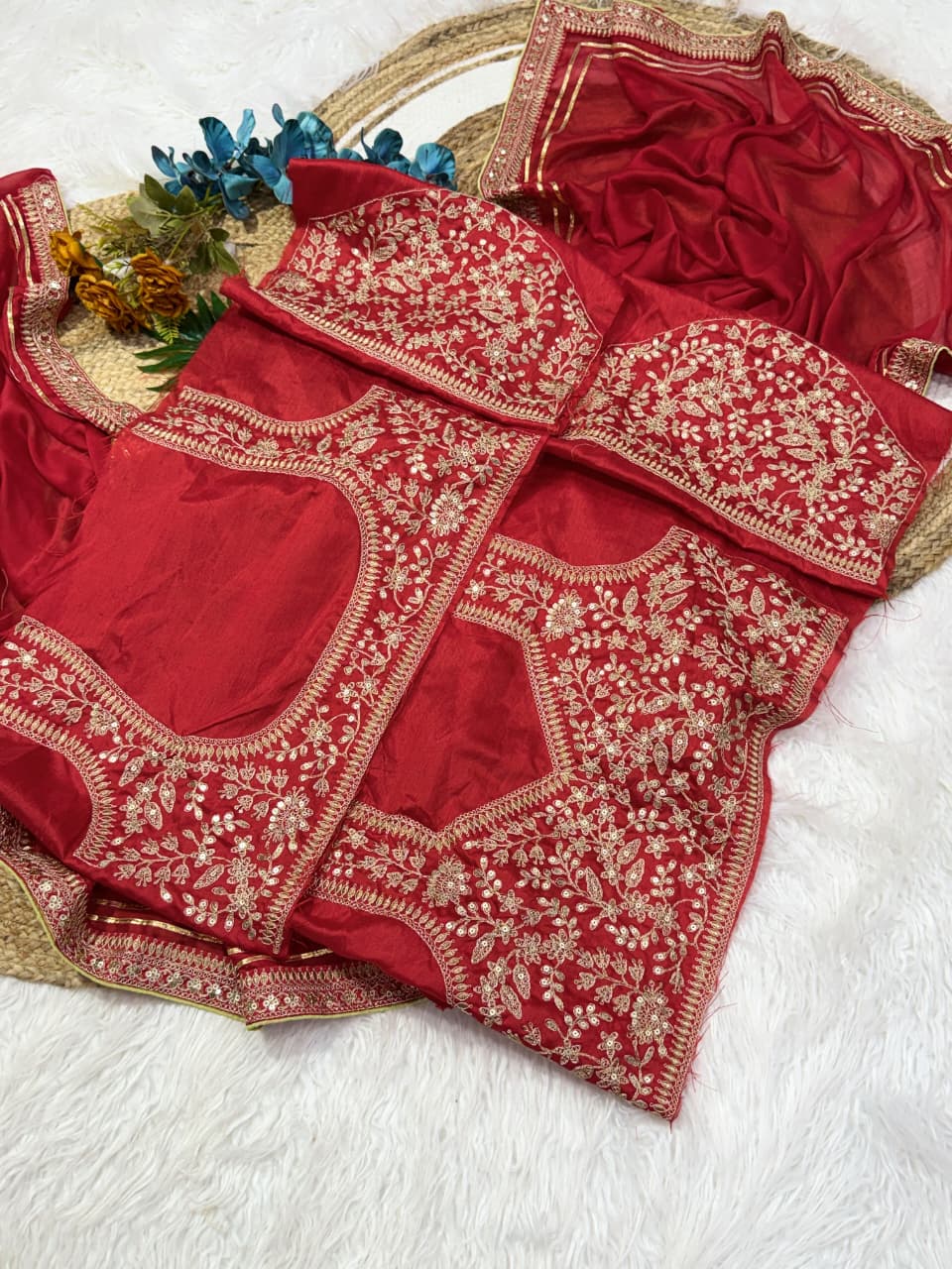 Attractive Festive Wear Red Colour Rangoli Silk Embroidery N Sequence Work Lace Border Saree For Wedding