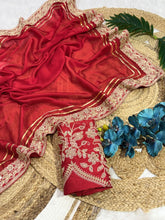 Load image into Gallery viewer, Ravishing Festive Wear Red Colour Rangoli Silk Embroidery N Sequence Work Lace Border Saree For Wedding
