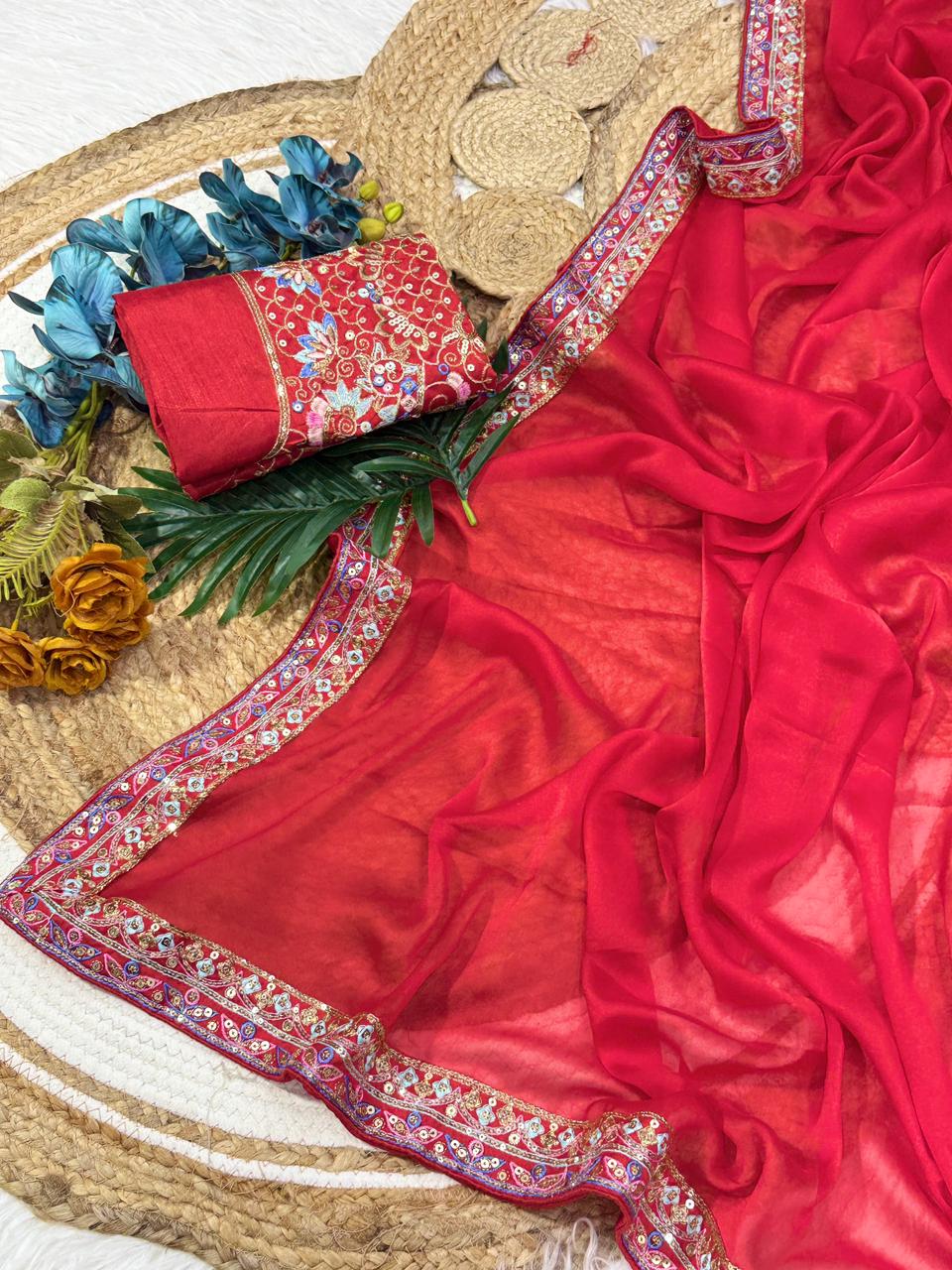 Confounding Party Wear Rangoli Silk Heavy Border Lace Fancy Designer Saree Elegant Blouse Piece