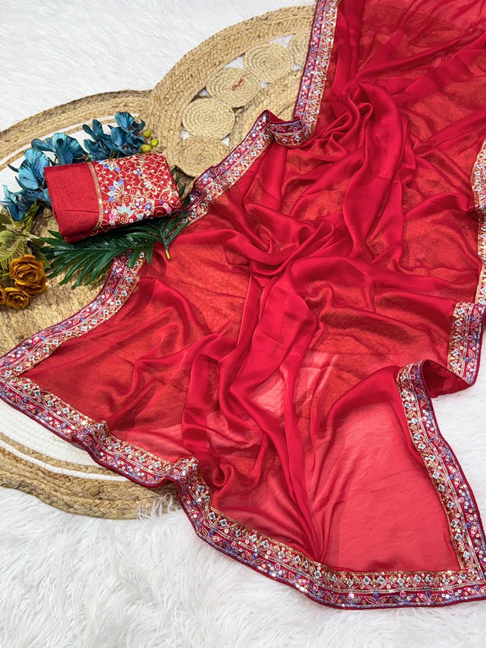 Confounding Party Wear Rangoli Silk Heavy Border Lace Fancy Designer Saree Elegant Blouse Piece