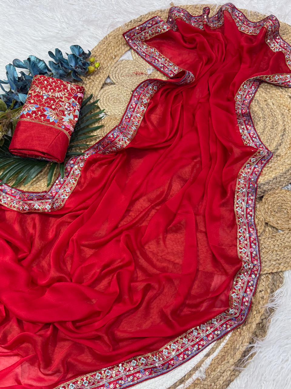 Confounding Party Wear Rangoli Silk Heavy Border Lace Fancy Designer Saree Elegant Blouse Piece