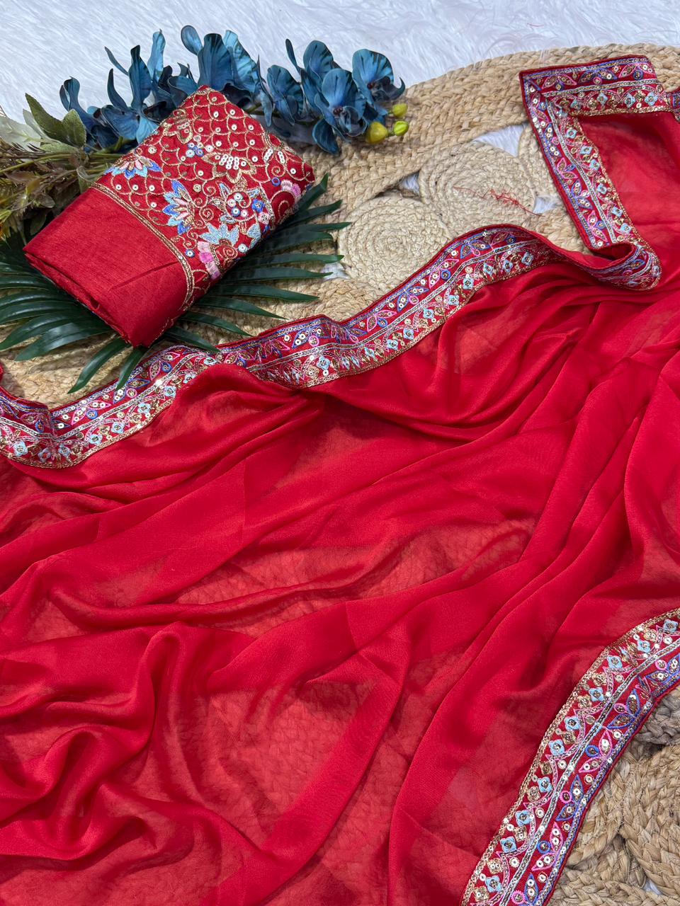Confounding Party Wear Rangoli Silk Heavy Border Lace Fancy Designer Saree Elegant Blouse Piece