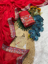 Load image into Gallery viewer, Confounding Party Wear Rangoli Silk Heavy Border Lace Fancy Designer Saree Elegant Blouse Piece
