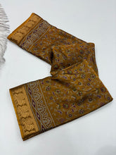 Load image into Gallery viewer, Artistic Function Wear Soft Dola Silk Kalamkari Print Mangalkari Zari Border Fancy Designer Saree With Luxurious Blouse Piece
