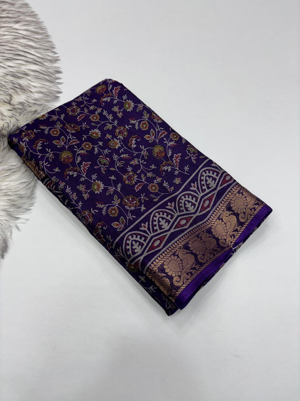Artistic Function Wear Soft Dola Silk Kalamkari Print Mangalkari Zari Border Fancy Designer Saree With Luxurious Blouse Piece