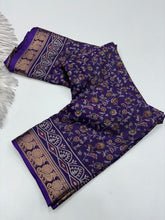 Load image into Gallery viewer, Artistic Function Wear Soft Dola Silk Kalamkari Print Mangalkari Zari Border Fancy Designer Saree With Luxurious Blouse Piece
