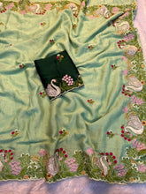 Load image into Gallery viewer, Exquisite Wedding Wear Soft Crunchy Silk Full Multi Sequence Work Fancy Designer Saree With Contrast Blouse Piece
