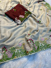 Load image into Gallery viewer, Exquisite Wedding Wear Soft Crunchy Silk Full Multi Sequence Work Fancy Designer Saree With Contrast Blouse Piece
