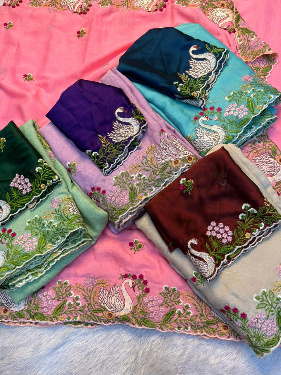 Exquisite Wedding Wear Soft Crunchy Silk Full Multi Sequence Work Fancy Designer Saree With Contrast Blouse Piece
