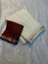 Load image into Gallery viewer, Traditional Party Wear White Colour Pure Viscose Chinon Trendy Chex Jacquard Border Rich Pallu Saree With Contrast Blouse Piece
