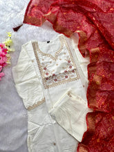 Load image into Gallery viewer, Luxurious Party Wear Roman Silk Embroidery n Sequence Work Designer Straight Kurta With Trouser n Dupatta Set
