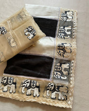 Load image into Gallery viewer, Attractive Party Wear Crush Silk Embroidery Kalamkari Print Cut Work Border Fancy Saree For Occasion
