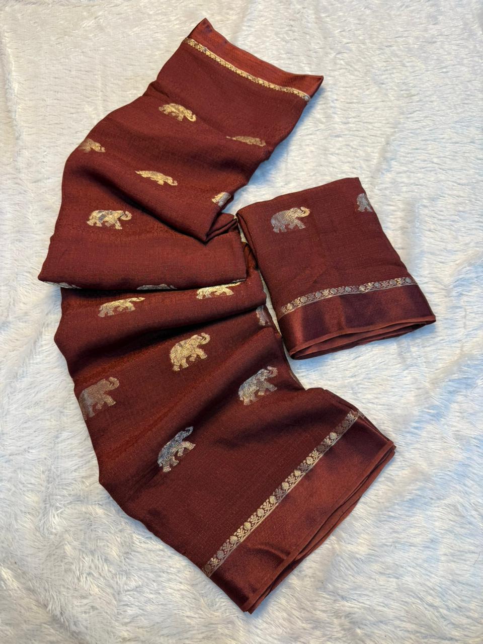 Traditional Wedding Wear Pure Soft Viscose Silk Jacquard Design n Satin Border Fancy Saree With Elegant Blouse Piece