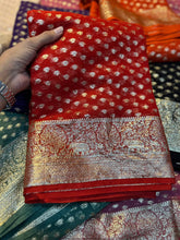 Load image into Gallery viewer, Redolent Party Wear Pure Viscose Georgette Jacquard Zari Weaving Work Fancy Designer Saree For Wedding
