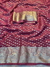 Load image into Gallery viewer, Redolent Party Wear Pure Viscose Georgette Jacquard Zari Weaving Work Fancy Designer Saree For Wedding

