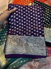 Load image into Gallery viewer, Redolent Party Wear Pure Viscose Georgette Jacquard Zari Weaving Work Fancy Designer Saree For Wedding
