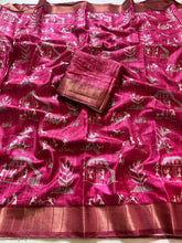 Load image into Gallery viewer, Contemporary Party Wear Soft Handloom Silk Digital Print Golden Border Fancy Designer Saree With Blouse Piece
