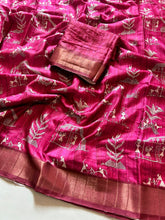 Load image into Gallery viewer, Contemporary Party Wear Soft Handloom Silk Digital Print Golden Border Fancy Designer Saree With Blouse Piece
