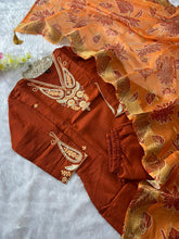Load image into Gallery viewer, Charming Festive Wear Roman Silk Embroidery n Sequence Work Designer Straight Kurta With Trouser n Dupatta Set

