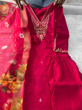 Load image into Gallery viewer, Forbearance Wedding Wear Pink Color Roman Silk Embroidery n Sequence Work Designer Straight Kurta With Trouser n Dupatta Set
