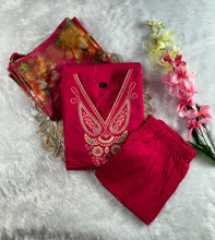 Load image into Gallery viewer, Forbearance Wedding Wear Pink Color Roman Silk Embroidery n Sequence Work Designer Straight Kurta With Trouser n Dupatta Set
