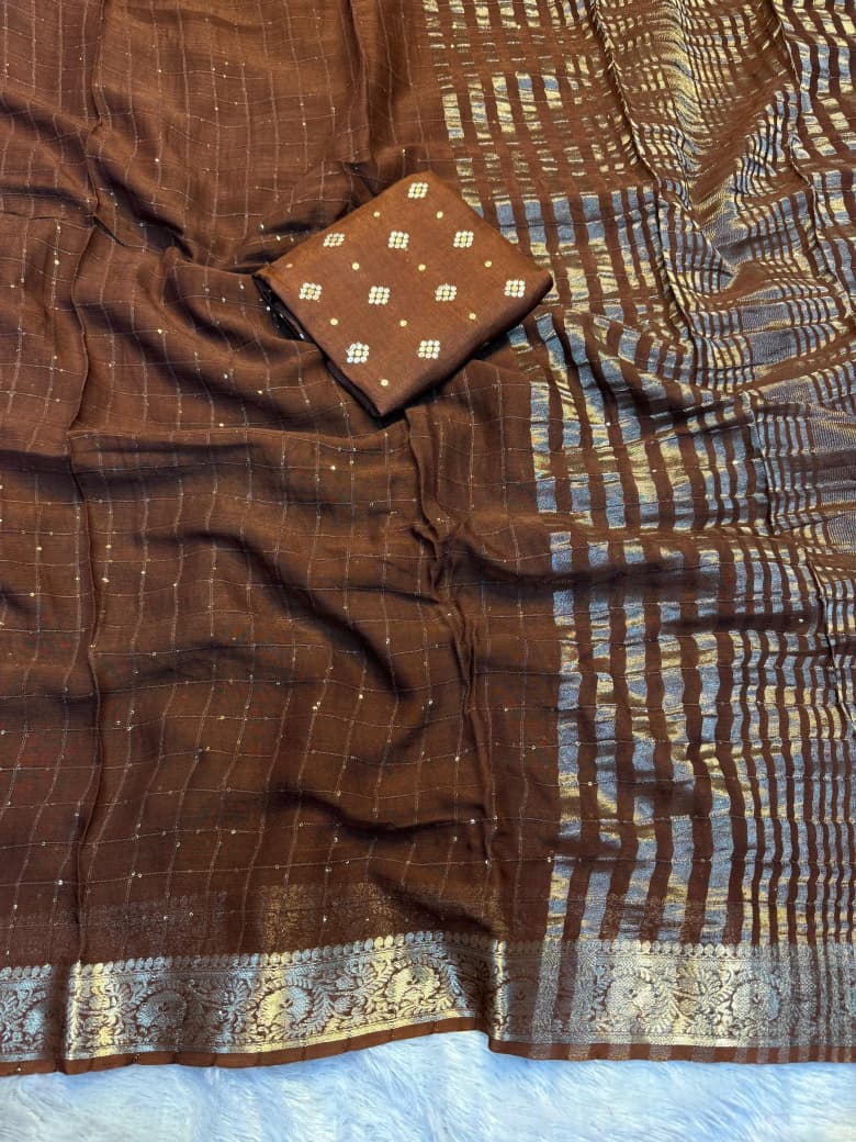 Graceful Function Wear Pure Viscose Jacquard Weaving Work Checks Design Rich Pallu Fancy Designer Saree