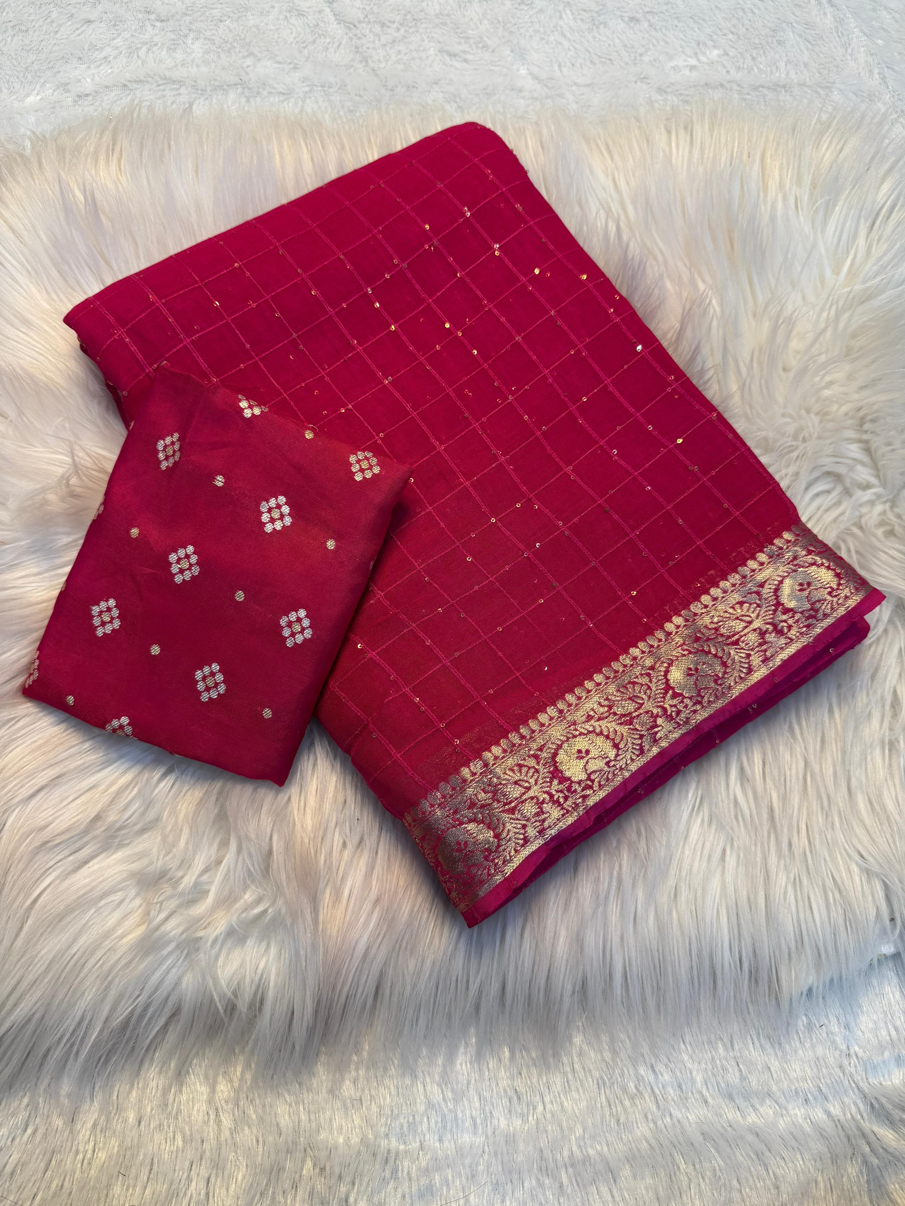 Graceful Function Wear Pure Viscose Jacquard Weaving Work Checks Design Rich Pallu Fancy Designer Saree