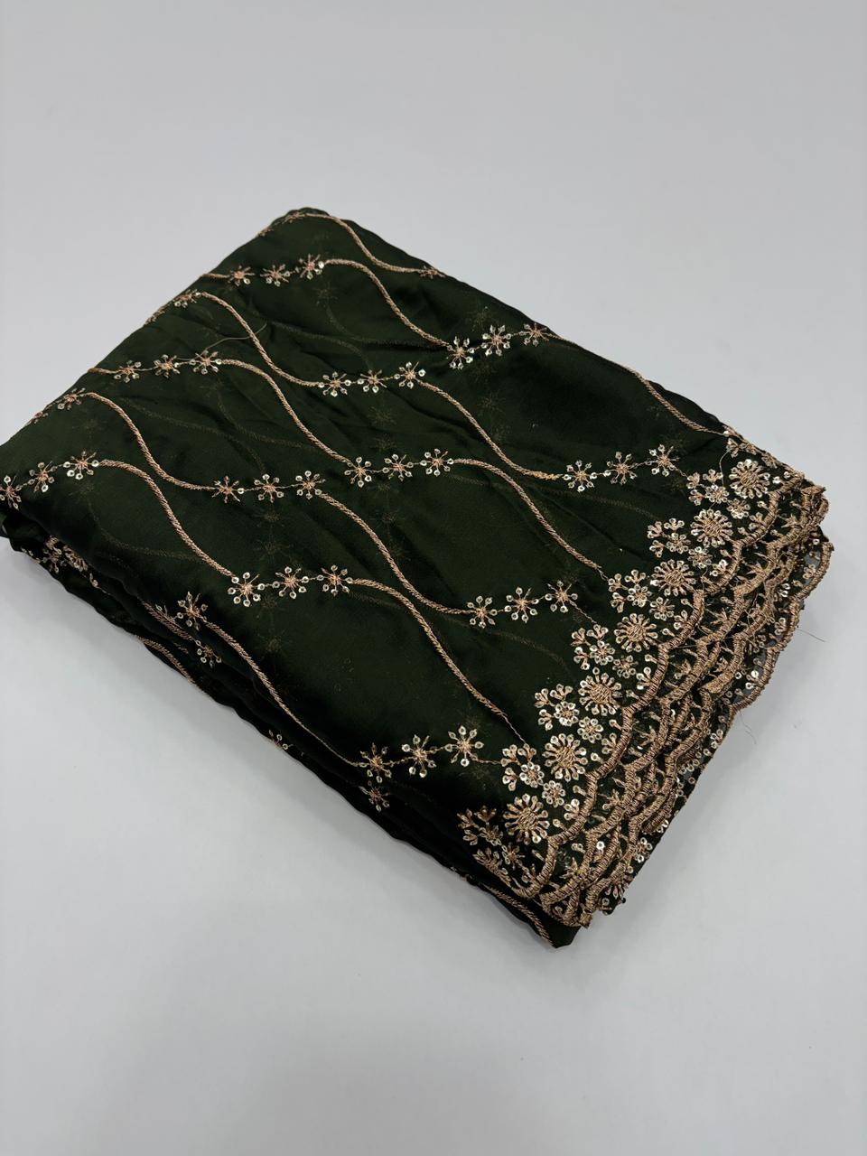 Confounding Party Wear Satin Silk Sequence n Stunning Cut Work Fancy Saree With Adorned Blouse Piece