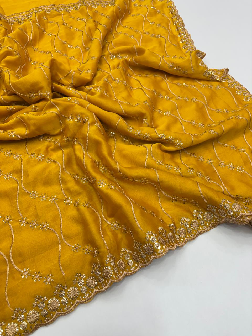 Confounding Party Wear Satin Silk Sequence n Stunning Cut Work Fancy Saree With Adorned Blouse Piece
