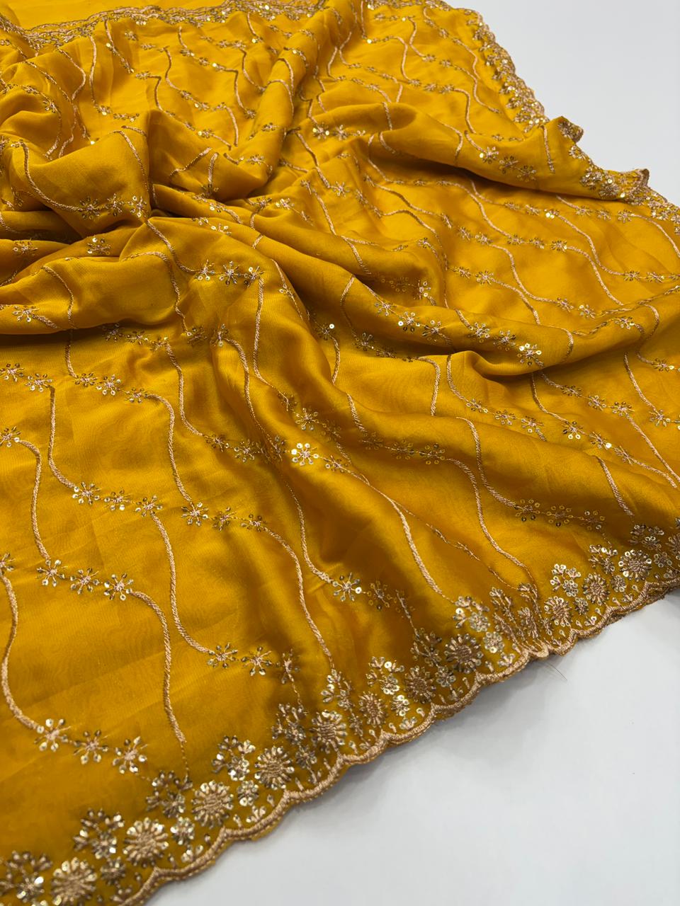 Confounding Party Wear Satin Silk Sequence n Stunning Cut Work Fancy Saree With Adorned Blouse Piece