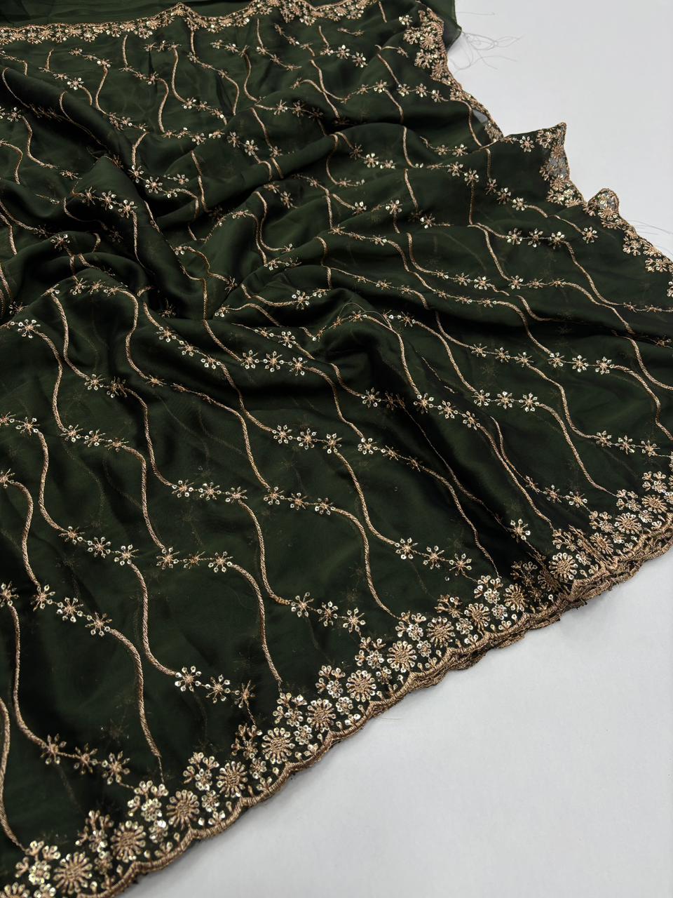 Confounding Party Wear Satin Silk Sequence n Stunning Cut Work Fancy Saree With Adorned Blouse Piece