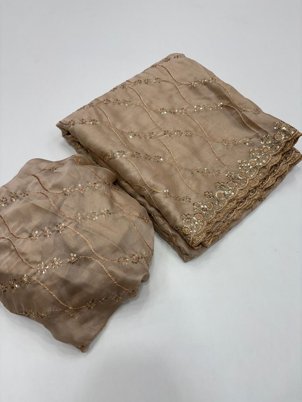 Confounding Party Wear Satin Silk Sequence n Stunning Cut Work Fancy Saree With Adorned Blouse Piece