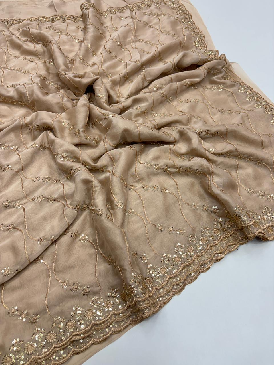 Confounding Party Wear Satin Silk Sequence n Stunning Cut Work Fancy Saree With Adorned Blouse Piece