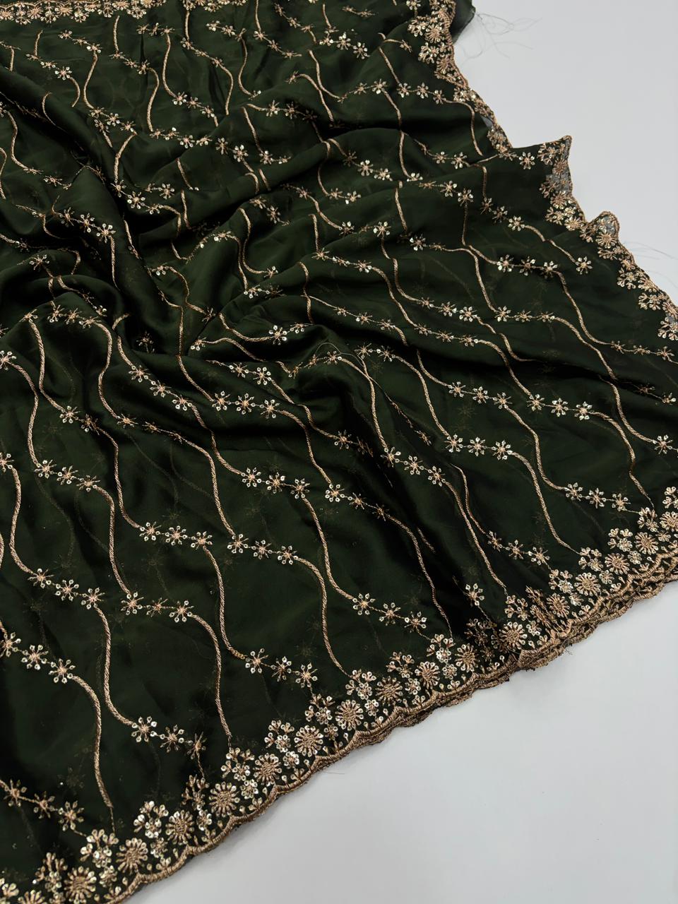 Confounding Party Wear Satin Silk Sequence n Stunning Cut Work Fancy Saree With Adorned Blouse Piece