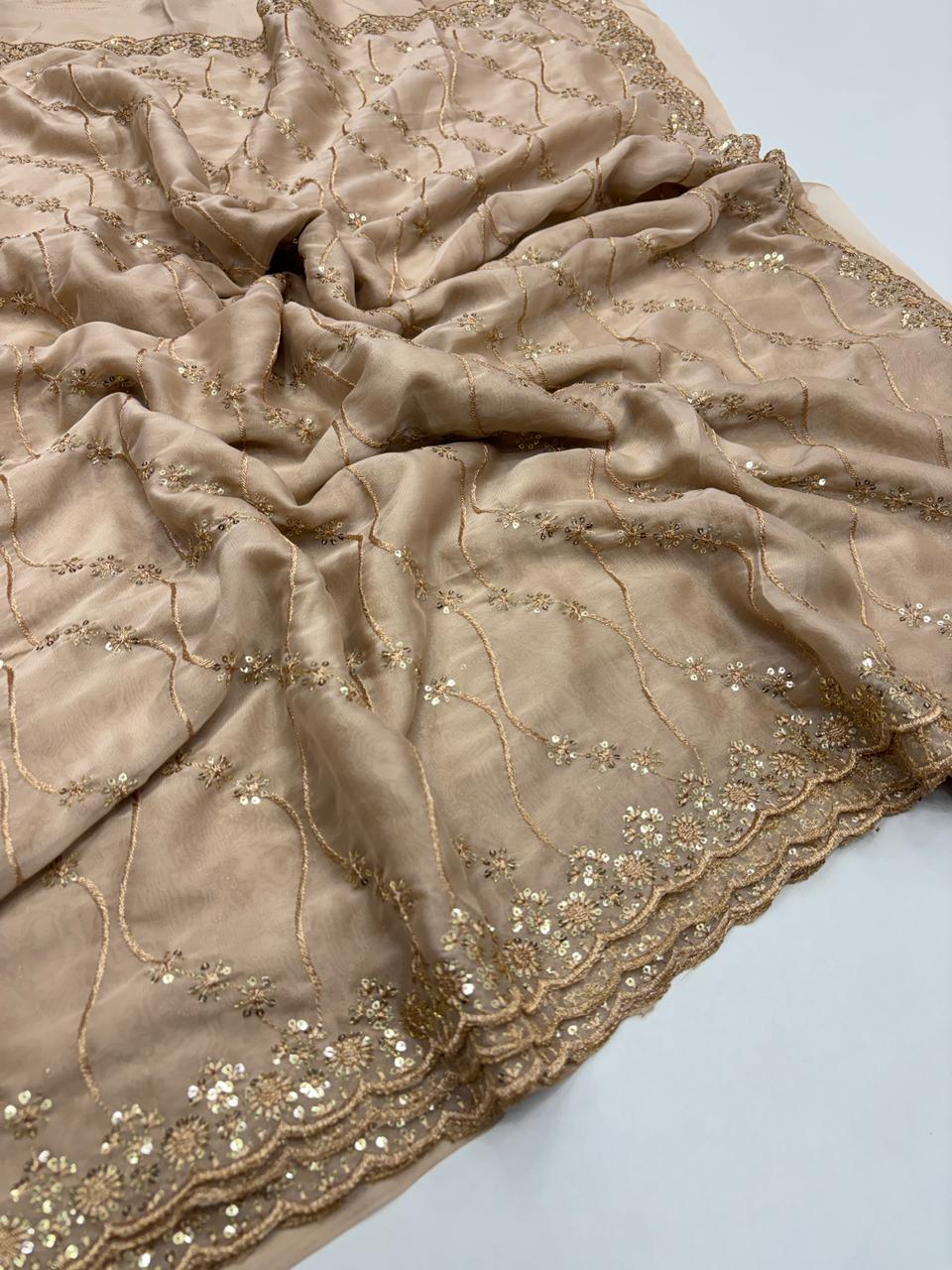 Confounding Party Wear Satin Silk Sequence n Stunning Cut Work Fancy Saree With Adorned Blouse Piece
