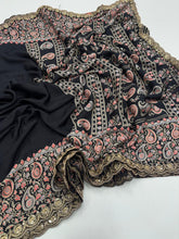 Load image into Gallery viewer, Heritage Function Wear Pure Satin Silk Ajrak Printed Rich Pallu n Lace Work Fancy Designer Saree
