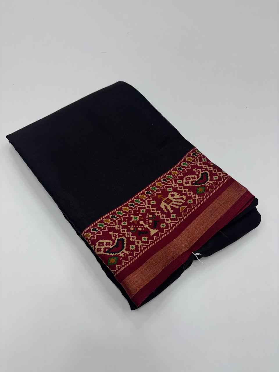 Ethnic Festive Wear Black Colour Pure Mul Cotton Ajrak Print Rich Pallu Saree With Matching Printed Blouse