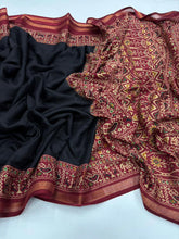 Load image into Gallery viewer, Ethnic Festive Wear Black Colour Pure Mul Cotton Ajrak Print Rich Pallu Saree With Matching Printed Blouse
