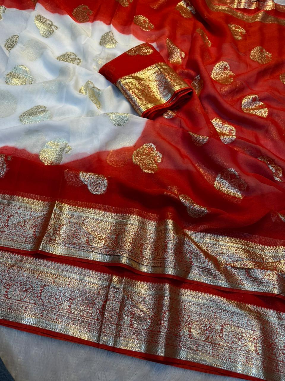 Charismatic Wedding Wear Viscose Georgette Jacquard Weaving Work Fancy Designer Saree With Blouse