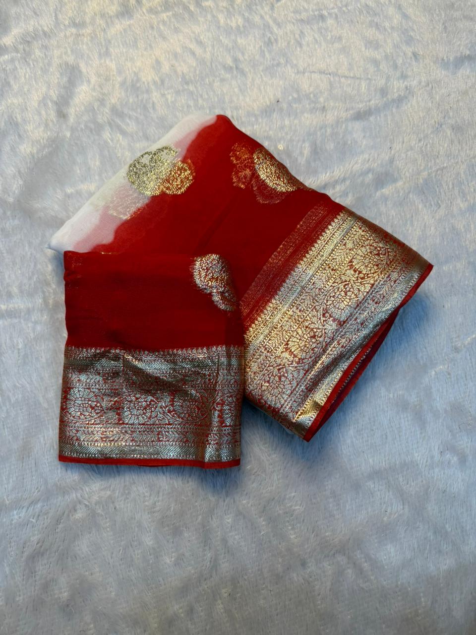 Charismatic Wedding Wear Viscose Georgette Jacquard Weaving Work Fancy Designer Saree With Blouse